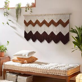Large macrame wall hanging, 55'' W x 32'' L boho wall art tapestry wall decor for urban entryway,living room,bedroom decor, headboard woven wall art, big fiber art over couch art for Yarn hallway (Tan & Brown)