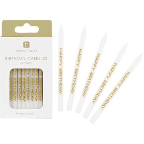 Talking Tables 24 x White and Gold Birthday Cake Candles | Cupcake Toppers Decorations for Kids Party, Celebration | Designed in The UK | Plastic Free