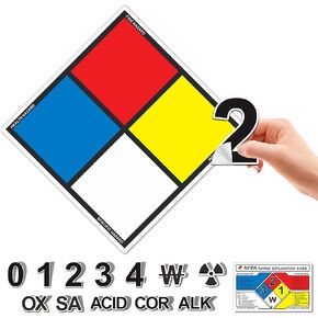 NFPA Adhesive Label Kit 17" tall (tip-to-tip) | Hazardous Chemical Storage & Safety Symbols | Easy Identification & Compliance, Durable Labels for Workplace Safety, Includes Placards, Digits & Symbols