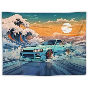 QEOPGNE Large Tapestry Wall Hanging Decor R33 Great Wave Japanese Car Jdm Ocean Sunset Wall Tapestry Large Wall Art Tapestries Room Decor for Bedroom Living Room 30"x40"