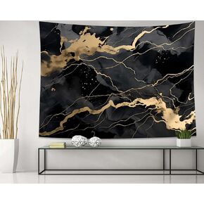 QGHOT Marble Tapestry, Abstract Black Gold Tapestry Wall Hanging, Modern Minimalist Wall Tapestry for Bedroom Living Room Bedroom College Dorm Art Wall Decor 60x50 in