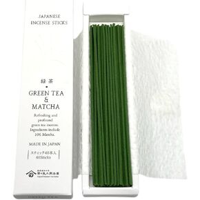 Japanese Incense Sticks, Green tea & Matcha, 40Sticks, Sandalwood, Made in Awaji Island, Japan
