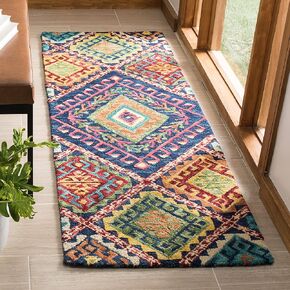 Safavieh Aspen Collection Runner Rug - 2'3" x 9', Blue & Multi, Handmade Boho Diamond Wool, Ideal for High Traffic Areas in Living Room, Bedroom (APN516M)