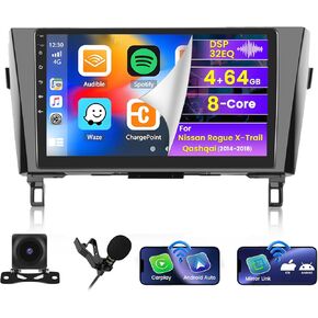 (Manual A/C)Roinvou 2+64G Android 13 CarPlay Stereo for 2014-2018 Nissan Rogue, Wireless CarPlay Radio with Android Auto, 10.1'' Touchscreen In-Dash GPS Navigation Support Mirror Link BT HiFi WiFi SWC