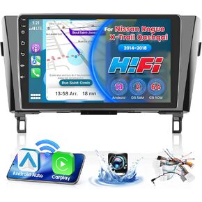 (Manual A/C)Roinvou 2+64G Android 13 CarPlay Stereo for 2014-2018 Nissan Rogue, Wireless CarPlay Radio with Android Auto, 10.1'' Touchscreen In-Dash GPS Navigation Support Mirror Link BT HiFi WiFi SWC