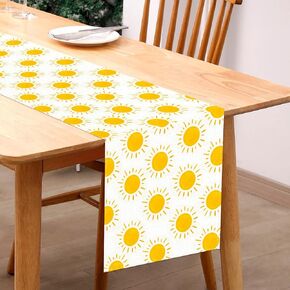 Here Comes The Son Baby Shower Decor,Yellow Sun Table Runner Summer Table Runner Sun Party Decorations Sunshine Party Decor（13*72inches,Line）