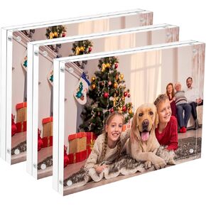 NIUBEE 4x6 Acrylic Photo Frames 3 Pack, Clear Desktop Double Sided Magnetic Picture Display