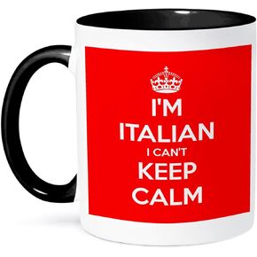 3dRose I Cant Keep Calm I'M Italian Mug, 11 oz, Black/Red