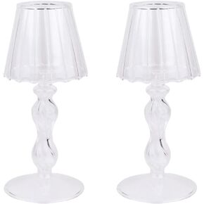 Galss Candleholder Sets, Tealight Candle Holders, Vintage Table Lamp Shape Candle Stand for Home Decoration, Wedding, Date Dinner (2 PCS)