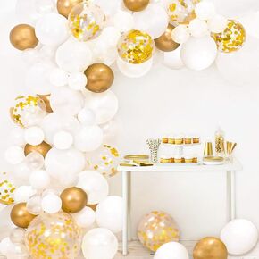 108pcs White Gold Balloon Garland Arch Kit 5, 10 Inch 12" White Gold Confetti Balloons Set for Birthday Baby Shower Wedding Graduation Mother's Day Christmas Party Decorations