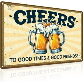 ALKB Vintage Bar Decor Pub Cheers Sign 8x12 Inch for Man Cave Wall Decor - Cheers to Good Time & Good Friends
