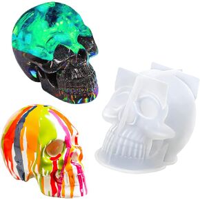 Skull Silicone Mold for Resin, 3PCS Large Skull Shape Mold, Epoxy Resin Skeleton Mold, Silicone Molds for Epoxy Resin, Candle Making, Home Decor, Large + Medium + Small