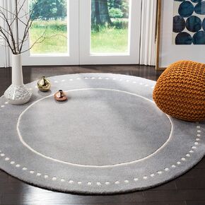 SAFAVIEH Bella Collection Area Rug - 3' Round, Silver & Ivory, Handmade Dotted Border Wool, Ideal for High Traffic Areas in Living Room, Bedroom (BEL151D)