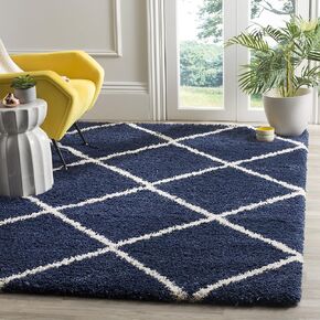 SAFAVIEH Hudson Shag Collection 5' Square Navy/Ivory SGH281C Modern Diamond Trellis Non-Shedding Living Room Bedroom Dining Room Entryway Plush 2-inch Thick Area Rug