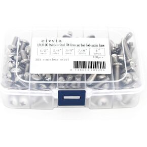 100Pcs 1/4-20 UNC× 1/2"5/8"3/4" 7/8"1" Stainless Steel 304 Cross pan Head Combination Screw