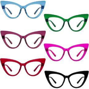 GUD Cateye Huge Reading Glasses with Screwless Spring Hinge Metalless 6 Pack Oversized Women Readers