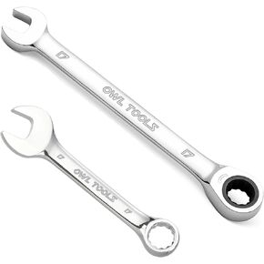 Owl Tools 7/16" Ratcheting Wrench Set (2 Pack 6.5" Length & Stubby 4" Included) 12 Point Combination Wrench in 7/16 Inch SAE - 72 Tooth Ratchet End
