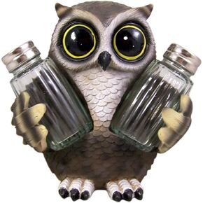 Charming Wise Owl Salt & Pepper Shaker Set - 6 Inch Holder Included