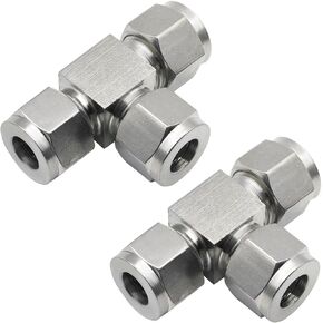 Stainless Steel 304 Compression Tee Tube Fitting 3/8" OD x 3/8" OD x 3/8" OD, Comp T-fitting 3 Ways Connector, Pack of 2