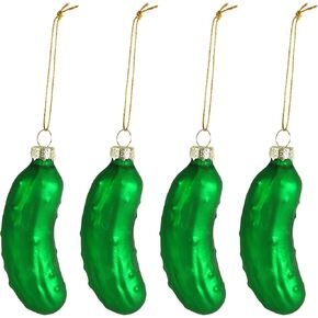 Ornativity Christmas Pickle Tree Ornament - Traditional Glass Blown Green Pickles Hanging Pickle Xmas Holiday Ornaments Decor 3.5" Pack of 4