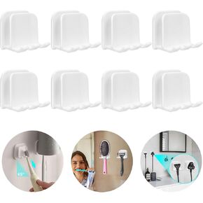 Multifunctional Bathroom Hooks 8PCS Self Adhesive Wall Hook for Toothbrush, Towel, Razors, Plug, Functional Shower Holder for Kitchen, Bathroom, Living Room Office