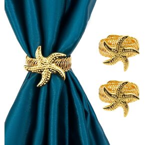 Semetall 2Pcs Metal Curtain Tiebacks,Starfish Curtain Tiebacks,Gold