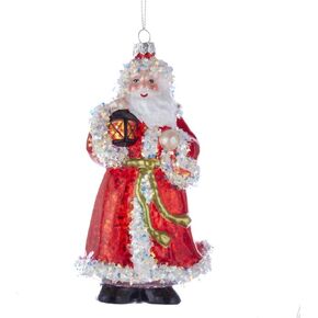 Red and White Glass Santa Ornament
