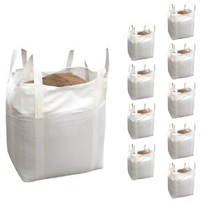 [10 Pack] FIBC Bulk Bag, 3300 lbs, 1.5 Ton Bag, 35"L x 35"W x 43"H, Woven Polypropylene Bags with Cinch-top Closure & Cross-sealed Flat Bottom, Opening Bulk Bags, 4 Lift Loops Big Sand Bag