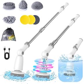 Marchpower Electric Spin Scrubber, Power Shower Scrubber Cordless Cleaning Brush 6 Replaceable Brush Heads, 2 Speeds, Adjustable Detachable Handle, IPX7 Waterproof Bathroom Scrubber Tub Tile Floor