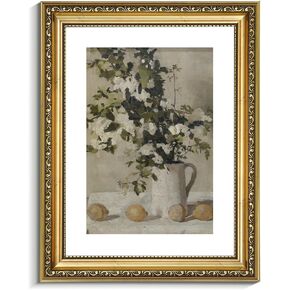 VIYYIEA Gold Framed Botanical Wall Art Decor, Living Room Bedroom Blue Campanula Pictures Wall Decor, Antique Picture Frame Canvas Prints Artwork, Vintage Flower Paintings,11x14 Inch