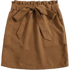 Milumia Women Paperbag Waist Short Skirt Knot Belted High Waist Bodycon Skirt