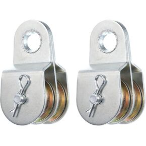 uxcell 2Pcs Fixed Eye Steel Pulley 85mm Single Pulley Block, Iron Hanging Wire Towing Wheel, Cable Rope Runner Pulley Roller in Zinc Plated