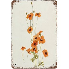 Vintage Metal Tin Sign Orange Poppy Flowers Botanical Valentine's Day Sign Funny Novelty Kitchen Bar Club Garage Garden Home Decor Wall Art Tin Signs 8X12 Inches