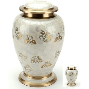 Golden Butterfly Cremation Urn SET for Human Ashes - Handcrafted Pearl Butterflies Adult Funeral Urn - Affordable Urn for Ashes - Large Urn Deal - FREE KEEPSAKE