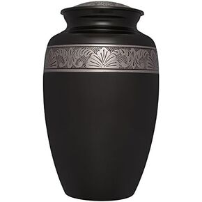 Black Funeral Cremation Urn - Cremation Urn for Human Ashes - Hand Made in Brass -Suitable for Cemetery Burial or Niche- Large Size fits Remains of Adults up to 200 lbs- Avediana Model