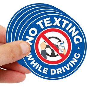 SmartSign (Pack of 5) 3 x 3 inch “No Texting While Driving" Labels, Glossy Finish, 4 mil Laminated Adhesive Polyester, Multicolor, Made in USA
