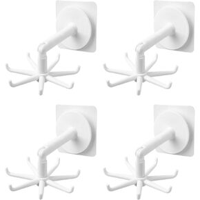 INCREWAY 360° Rotating Folding Hook, 4pcs 7-Claw Nail-Free Rotating Shelf Self Adhesive Kitchen Utensil Hooks for Kitchen Bathroom，White