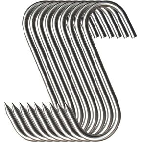 Meat Hooks,Premium Stainless Steel Butcher Hook Smoking Hooks, Meat Processing for Hanging, Butchering, Smoking, BBQ, Grilling, and Hanging Drying Tool (10Pcs 5.9Inch(4.6mm))