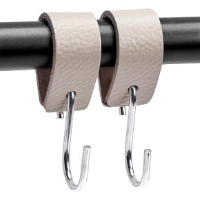 Brute Strength S-Hooks, 4 Pieces - Light Gray Leather & Stainless Steel Storage Hooks - Heavy Duty, Wall/Door Mount, 35 lbs Capacity - Multifunctional Hooks for Kitchen, Closet, Garage, Bathroom