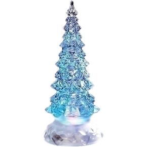 Holiday Pine Tree Multicolored Light Up Glitter Confetti Swirl 8.5 Inch Acrylic Tabletop Figurine