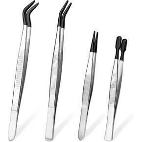 4 Pcs Tweezers, Rubber Tips Tweezers Stainless Steel of Tweezers Straight Flat Tip Soft Tweezers Set Precision Tools for Crafts Jewelry-Making Coin Stamp