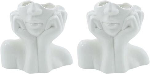 2 قطعة مزهرية للوجه للزهور، مزهريات للجسم الأنثوي، مزهرية رأس سيراميك بيضاء للديكور، ديكورات الطاولة لغرفة المعيشة in Kuwait
