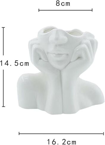 2 قطعة مزهرية للوجه للزهور، مزهريات للجسم الأنثوي، مزهرية رأس سيراميك بيضاء للديكور، ديكورات الطاولة لغرفة المعيشة in Kuwait