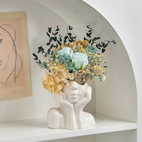 2 قطعة مزهرية للوجه للزهور، مزهريات للجسم الأنثوي، مزهرية رأس سيراميك بيضاء للديكور، ديكورات الطاولة لغرفة المعيشة in Kuwait