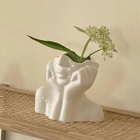 2 قطعة مزهرية للوجه للزهور، مزهريات للجسم الأنثوي، مزهرية رأس سيراميك بيضاء للديكور، ديكورات الطاولة لغرفة المعيشة in Kuwait