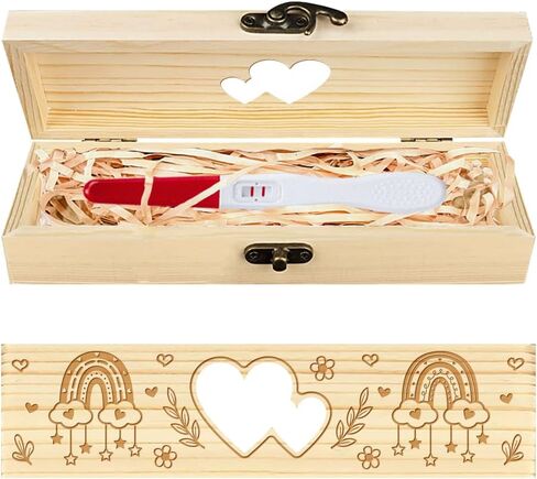CHGCRAFT Pregnancy Test Keepsake Box Rainbow Hollow Love Wooden Pregnancy Test Gift Box with Raffia Ribbon and Lock Pregnancy Announcement Gifts Box Announcement Gifts for Husband Parents, 8x2x1.2inch in Saudi Arabia