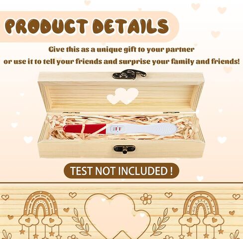 CHGCRAFT Pregnancy Test Keepsake Box Rainbow Hollow Love Wooden Pregnancy Test Gift Box with Raffia Ribbon and Lock Pregnancy Announcement Gifts Box Announcement Gifts for Husband Parents, 8x2x1.2inch in Saudi Arabia