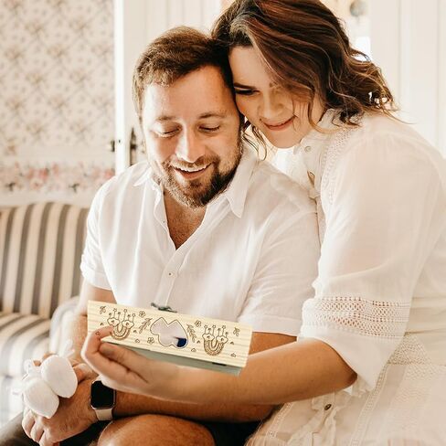 CHGCRAFT Pregnancy Test Keepsake Box Rainbow Hollow Love Wooden Pregnancy Test Gift Box with Raffia Ribbon and Lock Pregnancy Announcement Gifts Box Announcement Gifts for Husband Parents, 8x2x1.2inch in Saudi Arabia