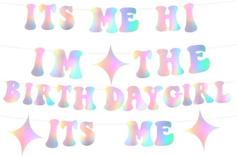 Its Me Hi I'm the Birthday Girl Its Me Banner, Glittery Bunting Banner Sign Birthday Decorations, Iridescent Garland Photo Backdrop for Wall Home Party Supplies Decor in Saudi Arabia