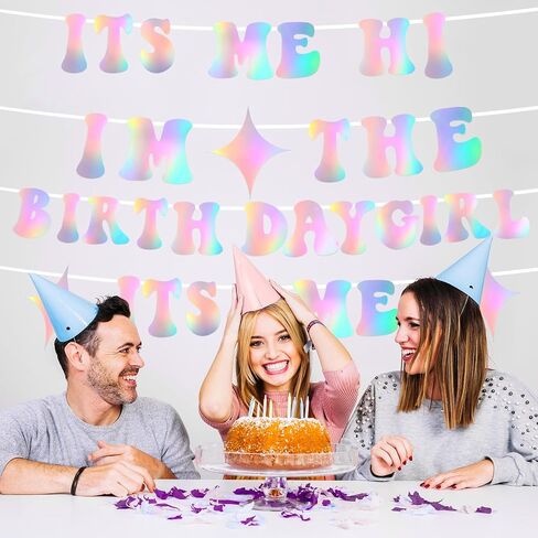 Its Me Hi I'm the Birthday Girl Its Me Banner, Glittery Bunting Banner Sign Birthday Decorations, Iridescent Garland Photo Backdrop for Wall Home Party Supplies Decor in Saudi Arabia